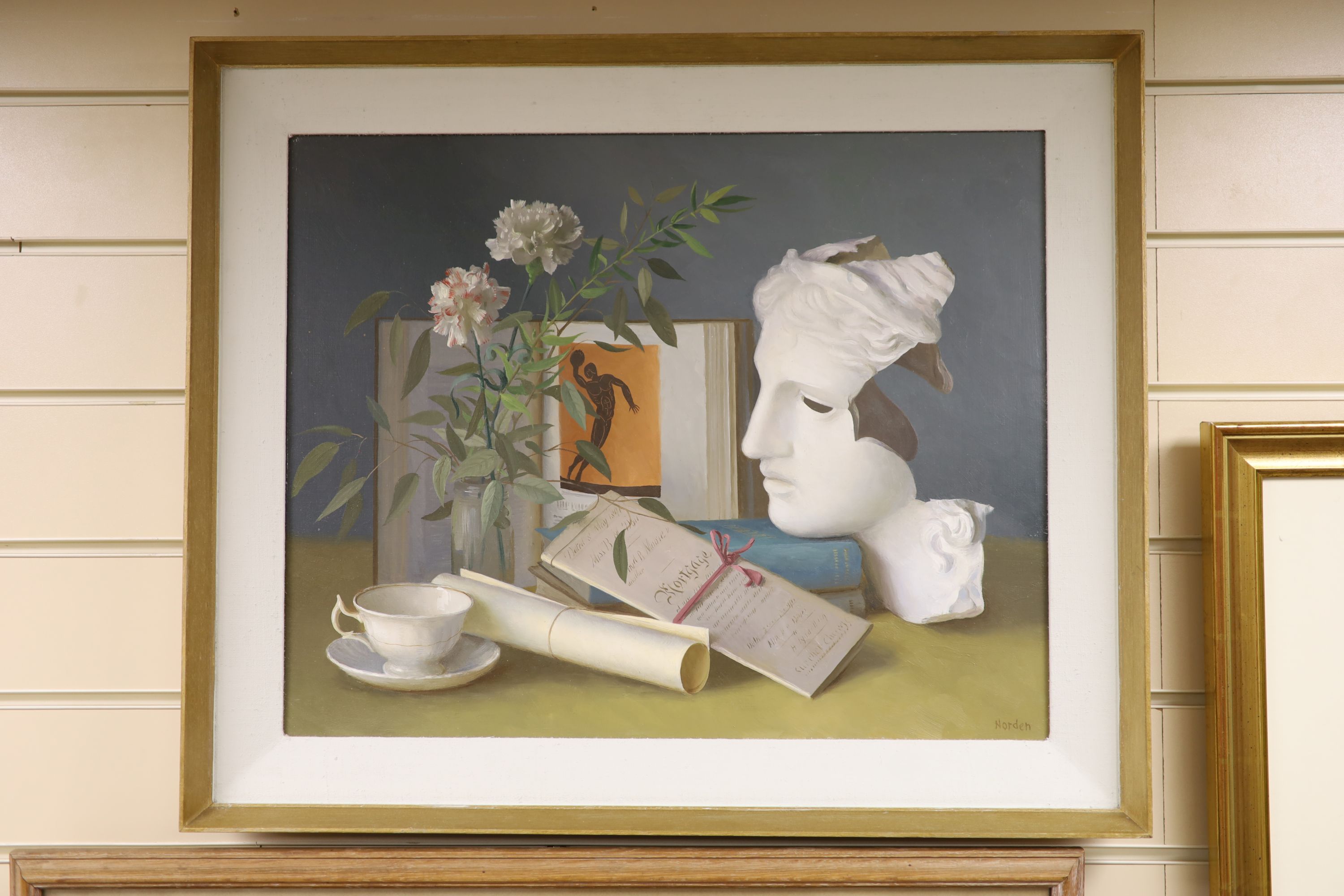 Gerald Norden (1912-2000), oil on board, 'Plaster cast and Carnations', signed, 39 x 50cm